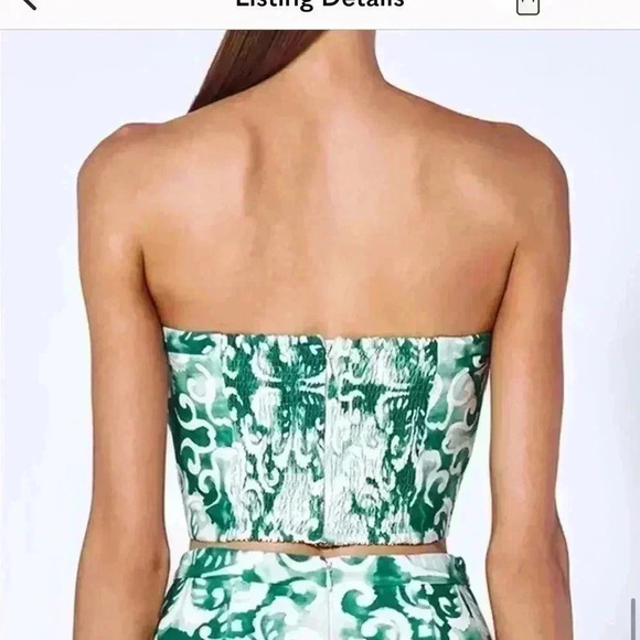Alexis Isola Printed Bustier Small S Sage Cropped Top Strapless Sweetheart linen - Picture 6 of 9